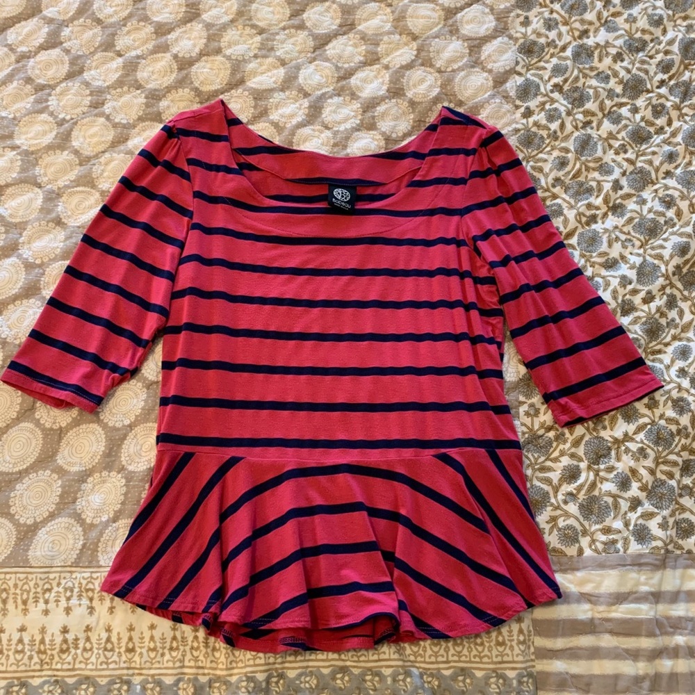 Bobeau pink & blue striped top